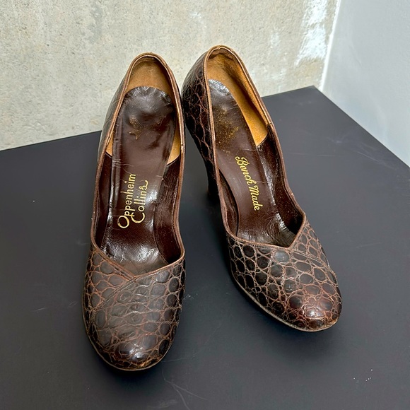 Vintage croc look leather pumps - Picture 1 of 3